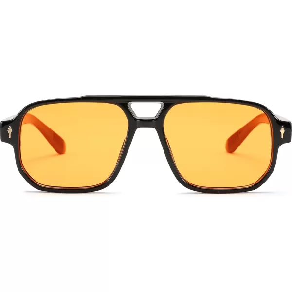 FEISEDY Retro Square Aviator Sunglasses Women Men 70s Small Vintage Rectangle UV400 Sun Glasses B9120Black Frame Yellow Lens