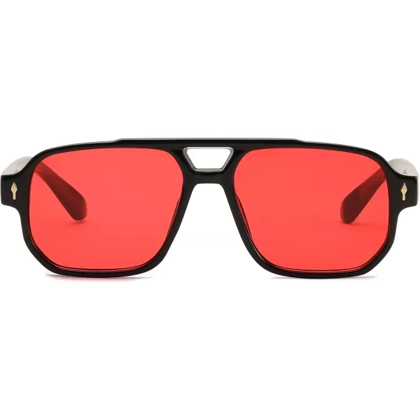 FEISEDY Retro Square Aviator Sunglasses Women Men 70s Small Vintage Rectangle UV400 Sun Glasses B9120Black FrameRed Lens