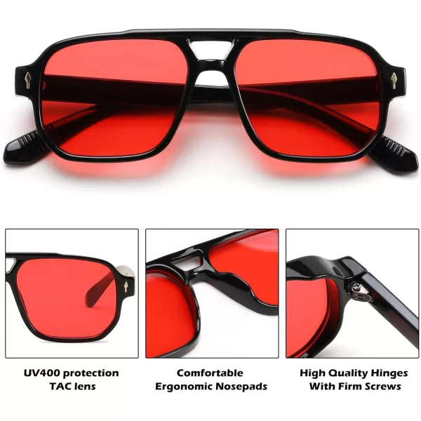 FEISEDY Retro Square Aviator Sunglasses Women Men 70s Small Vintage Rectangle UV400 Sun Glasses B9120Black FrameRed Lens