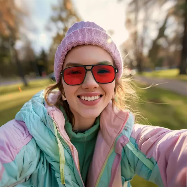 FEISEDY Retro Square Aviator Sunglasses Women Men 70s Small Vintage Rectangle UV400 Sun Glasses B9120Black FrameRed Lens