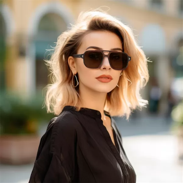FEISEDY Retro Square Aviator Sunglasses Women Men 70s Small Vintage Rectangle UV400 Sun Glasses B9120Brown Frame Tea Lens