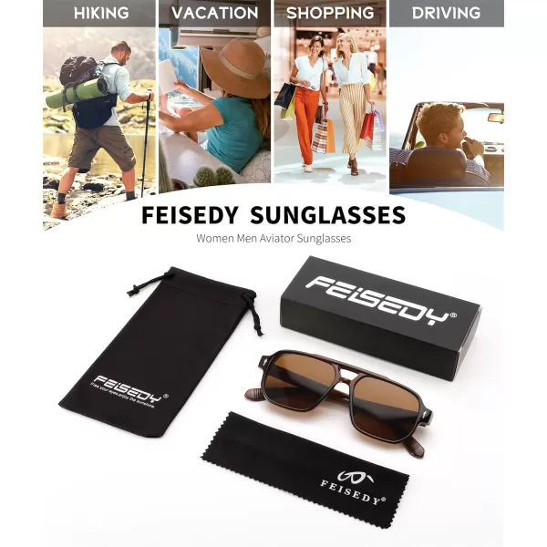 FEISEDY Retro Square Aviator Sunglasses Women Men 70s Small Vintage Rectangle UV400 Sun Glasses B9120Brown Frame Tea Lens