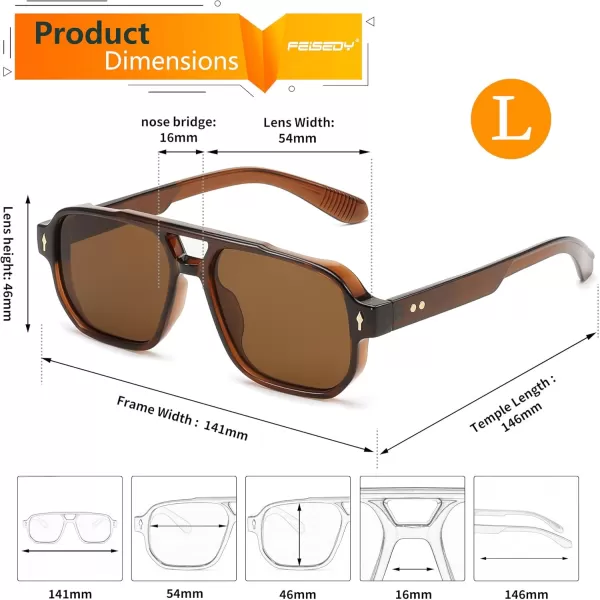 FEISEDY Retro Square Aviator Sunglasses Women Men 70s Small Vintage Rectangle UV400 Sun Glasses B9120Brown Frame Tea Lens