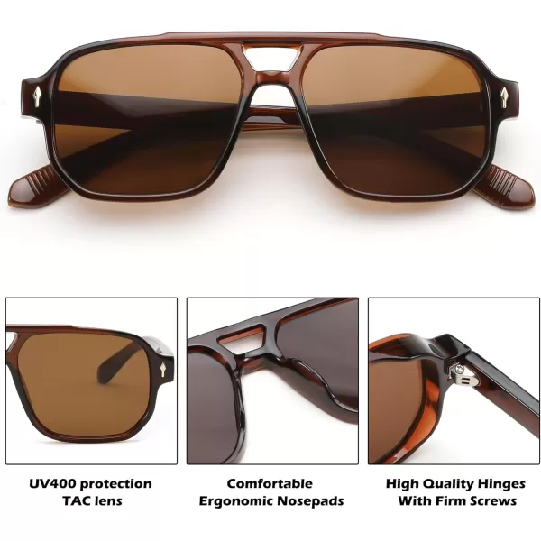 FEISEDY Retro Square Aviator Sunglasses Women Men 70s Small Vintage Rectangle UV400 Sun Glasses B9120Brown Frame Tea Lens