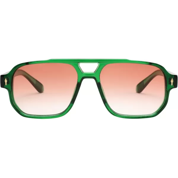 FEISEDY Retro Square Aviator Sunglasses Women Men 70s Small Vintage Rectangle UV400 Sun Glasses B9120Green Frame Gradient Tea Lens