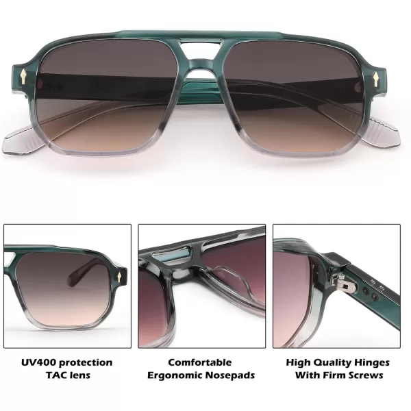 FEISEDY Retro Square Aviator Sunglasses Women Men 70s Small Vintage Rectangle UV400 Sun Glasses B9120Green Frame Pink Lens