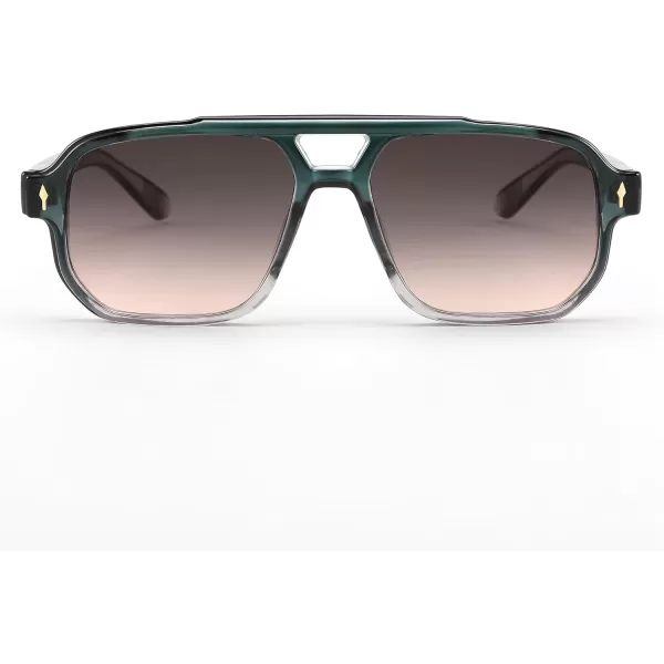 FEISEDY Retro Square Aviator Sunglasses Women Men 70s Small Vintage Rectangle UV400 Sun Glasses B9120Green Frame Pink Lens