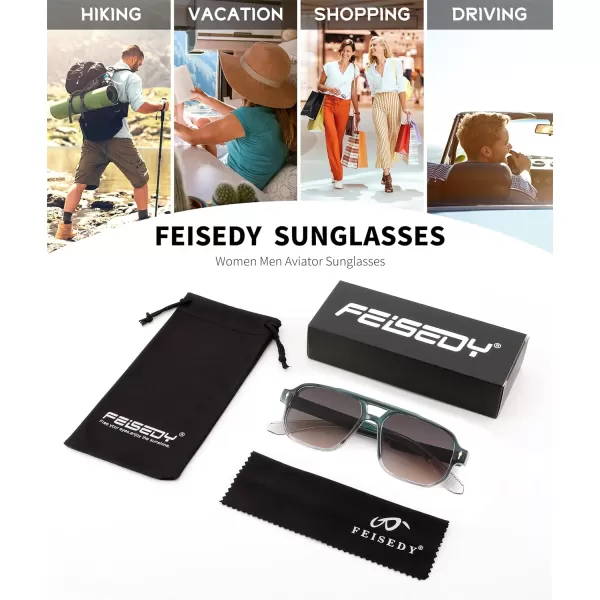 FEISEDY Retro Square Aviator Sunglasses Women Men 70s Small Vintage Rectangle UV400 Sun Glasses B9120Green Frame Pink Lens