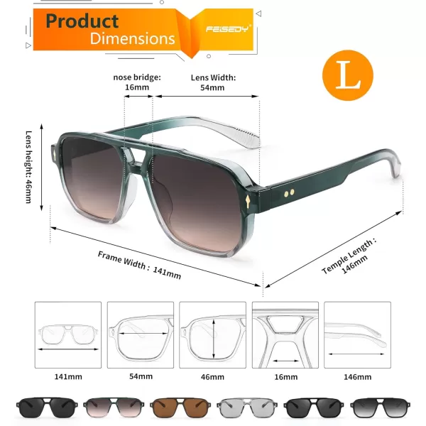 FEISEDY Retro Square Aviator Sunglasses Women Men 70s Small Vintage Rectangle UV400 Sun Glasses B9120Green Frame Pink Lens