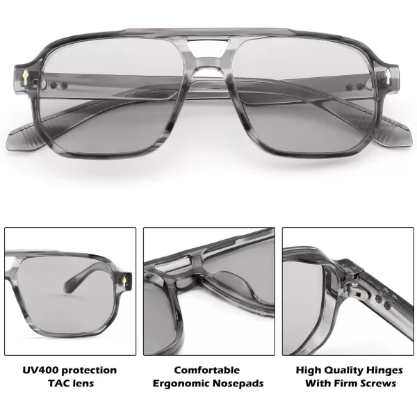 FEISEDY Retro Square Aviator Sunglasses Women Men 70s Small Vintage Rectangle UV400 Sun Glasses B9120Grey Frame Grey Lens