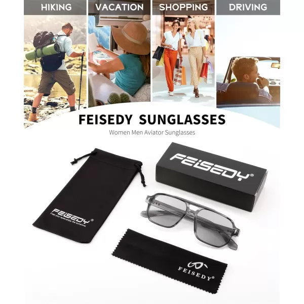 FEISEDY Retro Square Aviator Sunglasses Women Men 70s Small Vintage Rectangle UV400 Sun Glasses B9120Grey Frame Grey Lens