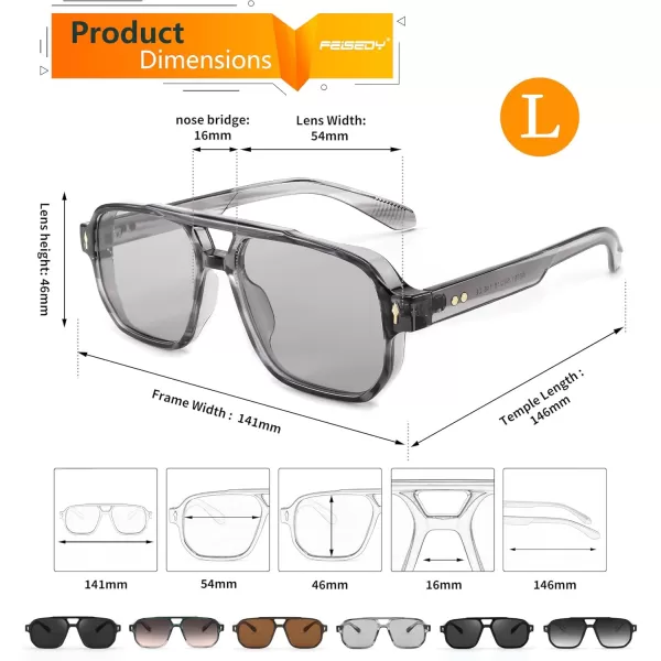 FEISEDY Retro Square Aviator Sunglasses Women Men 70s Small Vintage Rectangle UV400 Sun Glasses B9120Grey Frame Grey Lens