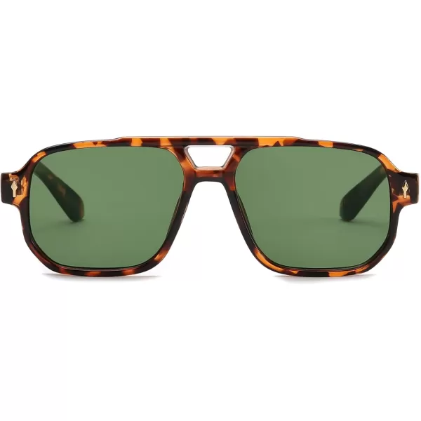 FEISEDY Retro Square Aviator Sunglasses Women Men 70s Small Vintage Rectangle UV400 Sun Glasses B9120Leopard TempleGreen Lens