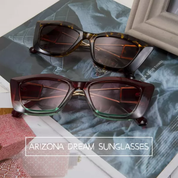 FEISEDY Retro Thick Square Cateye Sunglasses Women Men ARIZONA DREAM Metal Temple B2710002 Leopard Frame Gradient Brown Lens