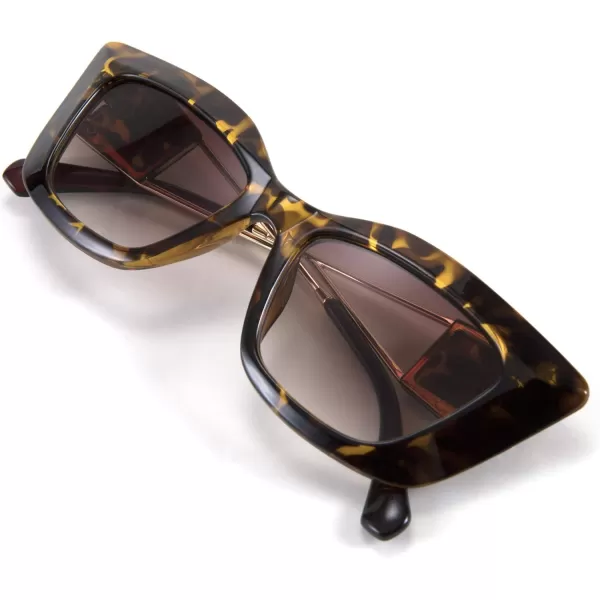 FEISEDY Retro Thick Square Cateye Sunglasses Women Men ARIZONA DREAM Metal Temple B2710002 Leopard Frame Gradient Brown Lens