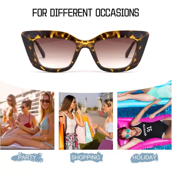 FEISEDY Retro Thick Square Cateye Sunglasses Women Men ARIZONA DREAM Metal Temple B2710002 Leopard Frame Gradient Brown Lens