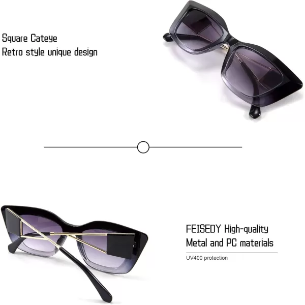 FEISEDY Retro Thick Square Cateye Sunglasses Women Men ARIZONA DREAM Metal Temple B2710003 Gradual Blue Frame Gradient Grey Lens