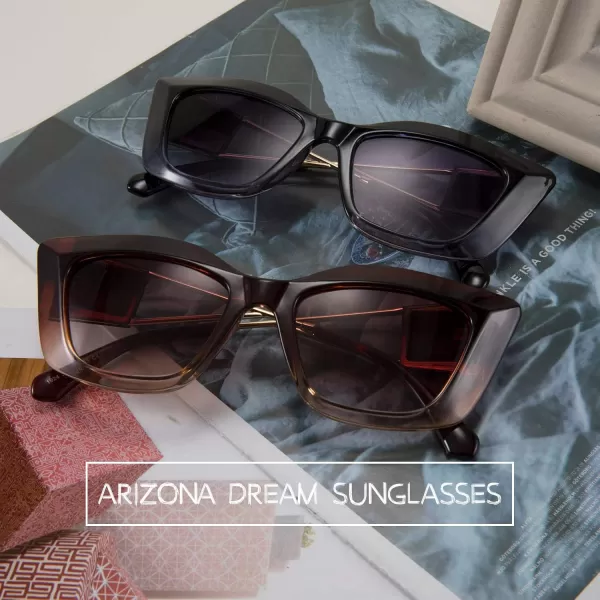 FEISEDY Retro Thick Square Cateye Sunglasses Women Men ARIZONA DREAM Metal Temple B2710003 Gradual Blue Frame Gradient Grey Lens