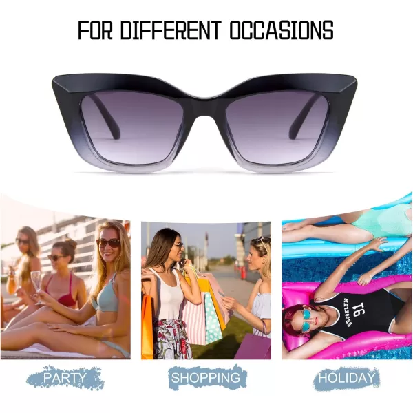 FEISEDY Retro Thick Square Cateye Sunglasses Women Men ARIZONA DREAM Metal Temple B2710003 Gradual Blue Frame Gradient Grey Lens