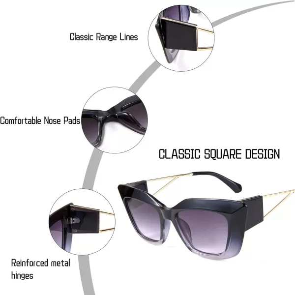 FEISEDY Retro Thick Square Cateye Sunglasses Women Men ARIZONA DREAM Metal Temple B2710003 Gradual Blue Frame Gradient Grey Lens