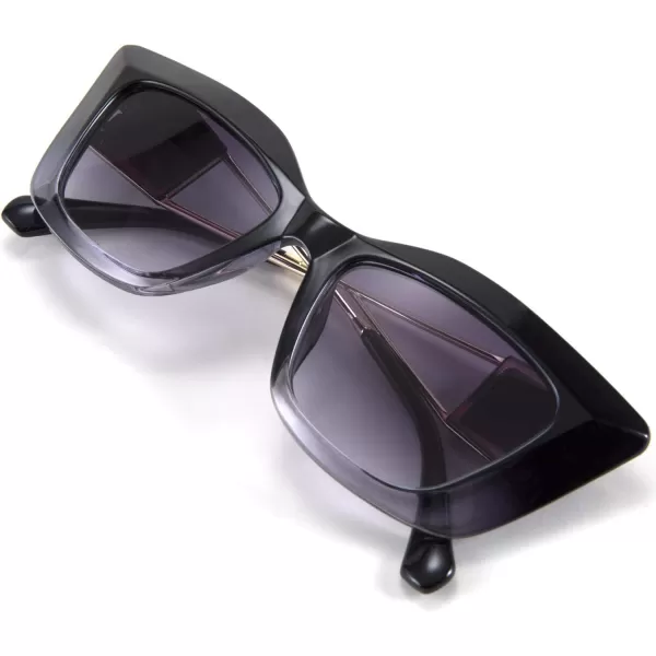 FEISEDY Retro Thick Square Cateye Sunglasses Women Men ARIZONA DREAM Metal Temple B2710003 Gradual Blue Frame Gradient Grey Lens