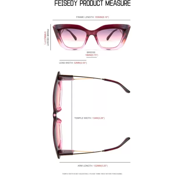 FEISEDY Retro Thick Square Cateye Sunglasses Women Men ARIZONA DREAM Metal Temple B2710004 Gradual Purple Frame Gradient Purple Lens