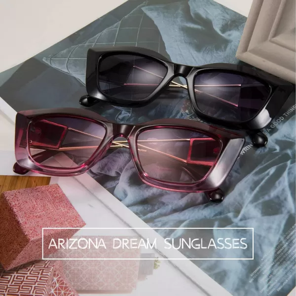 FEISEDY Retro Thick Square Cateye Sunglasses Women Men ARIZONA DREAM Metal Temple B2710004 Gradual Purple Frame Gradient Purple Lens