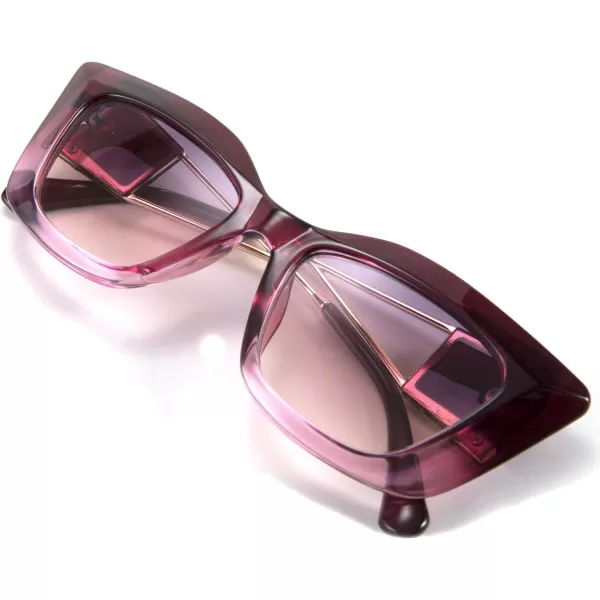 FEISEDY Retro Thick Square Cateye Sunglasses Women Men ARIZONA DREAM Metal Temple B2710004 Gradual Purple Frame Gradient Purple Lens