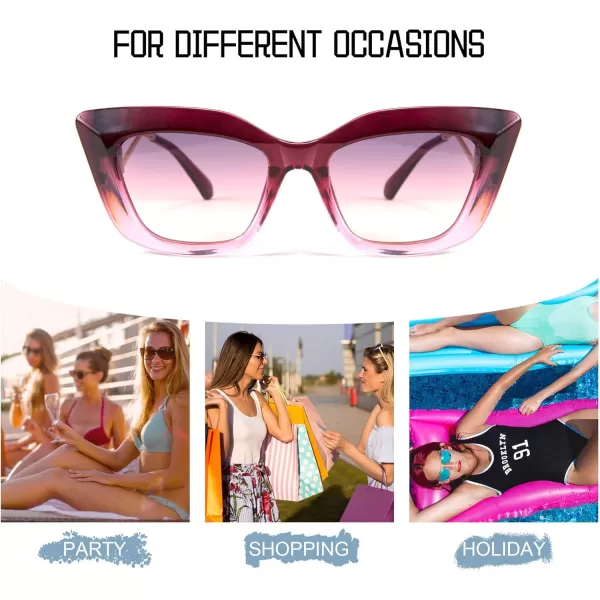 FEISEDY Retro Thick Square Cateye Sunglasses Women Men ARIZONA DREAM Metal Temple B2710004 Gradual Purple Frame Gradient Purple Lens