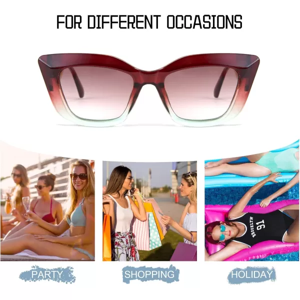 FEISEDY Retro Thick Square Cateye Sunglasses Women Men ARIZONA DREAM Metal Temple B2710006 Gradual Red Brown Frame Gradient Brown Lens
