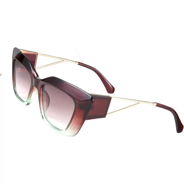 FEISEDY Retro Thick Square Cateye Sunglasses Women Men ARIZONA DREAM Metal Temple B2710006 Gradual Red Brown Frame Gradient Brown Lens