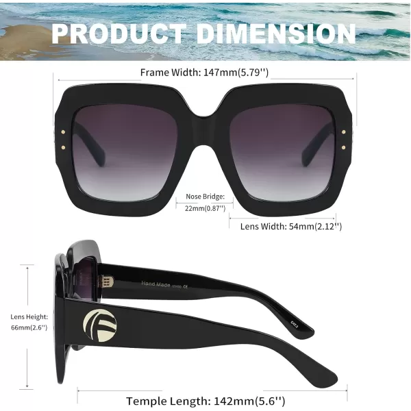 FEISEDY Retro Trendy Square Sunglasses for Women Oversized Stylish Inspired Shades Vintage Desinger Sunglasses B2276002 Black FrameGrey Lens