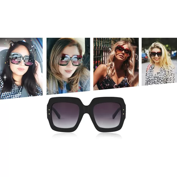 FEISEDY Retro Trendy Square Sunglasses for Women Oversized Stylish Inspired Shades Vintage Desinger Sunglasses B2276002 Black FrameGrey Lens