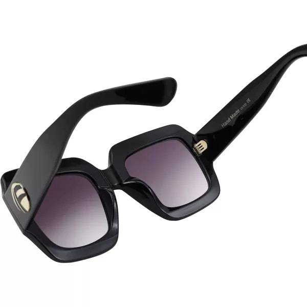FEISEDY Retro Trendy Square Sunglasses for Women Oversized Stylish Inspired Shades Vintage Desinger Sunglasses B2276002 Black FrameGrey Lens