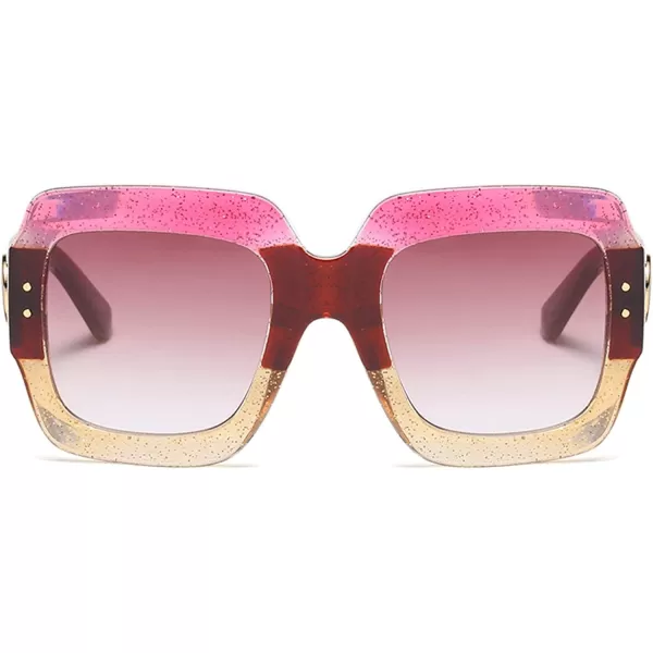 FEISEDY Retro Trendy Square Sunglasses for Women Oversized Stylish Inspired Shades Vintage Desinger Sunglasses B2276003 Pinkyellow FrameRedgrey Lens