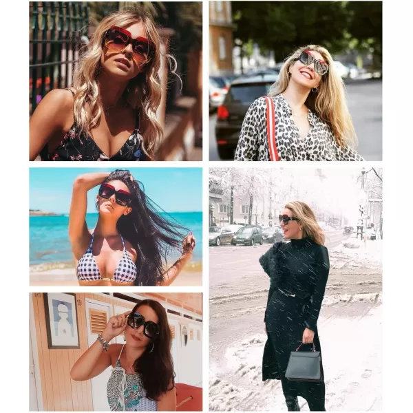 FEISEDY Retro Trendy Square Sunglasses for Women Oversized Stylish Inspired Shades Vintage Desinger Sunglasses B2276003 Pinkyellow FrameRedgrey Lens