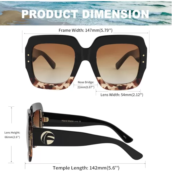 FEISEDY Retro Trendy Square Sunglasses for Women Oversized Stylish Inspired Shades Vintage Desinger Sunglasses B2276004 Blackleopard FrameBrown Lens