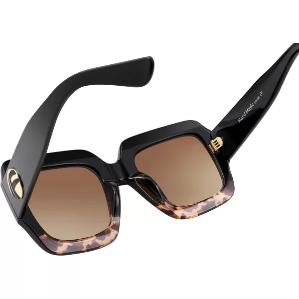 FEISEDY Retro Trendy Square Sunglasses for Women Oversized Stylish Inspired Shades Vintage Desinger Sunglasses B2276004 Blackleopard FrameBrown Lens