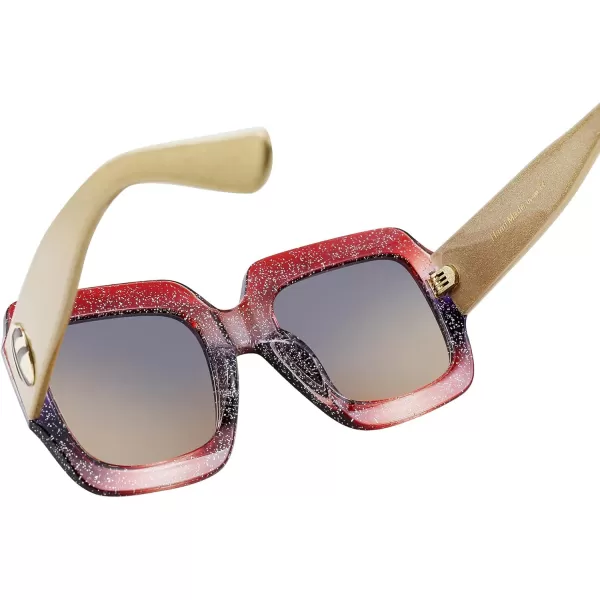 FEISEDY Retro Trendy Square Sunglasses for Women Oversized Stylish Inspired Shades Vintage Desinger Sunglasses B2276005 Glitterred FrameCoffeebrown Lens
