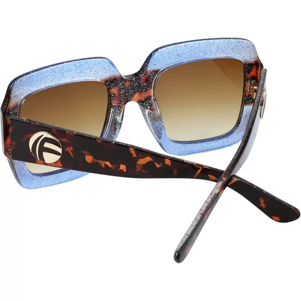 FEISEDY Retro Trendy Square Sunglasses for Women Oversized Stylish Inspired Shades Vintage Desinger Sunglasses B2276006 Blueleopard FrameBrown Lens