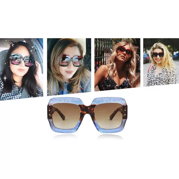 FEISEDY Retro Trendy Square Sunglasses for Women Oversized Stylish Inspired Shades Vintage Desinger Sunglasses B2276006 Blueleopard FrameBrown Lens