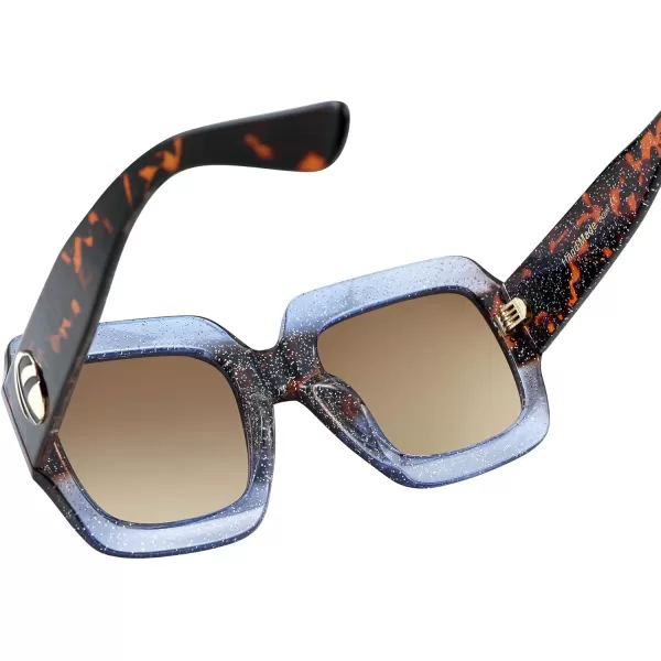 FEISEDY Retro Trendy Square Sunglasses for Women Oversized Stylish Inspired Shades Vintage Desinger Sunglasses B2276006 Blueleopard FrameBrown Lens