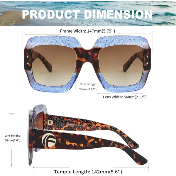 FEISEDY Retro Trendy Square Sunglasses for Women Oversized Stylish Inspired Shades Vintage Desinger Sunglasses B2276006 Blueleopard FrameBrown Lens