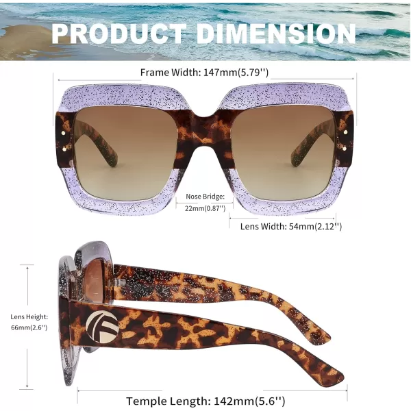 FEISEDY Retro Trendy Square Sunglasses for Women Oversized Stylish Inspired Shades Vintage Desinger Sunglasses B2276007 Glitter Purpleleopard FrameBrwon Lens