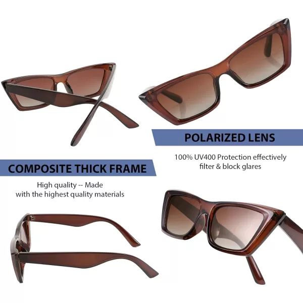 FEISEDY Small Cateye Square Polarized Sunglasses Women Classic Thick Rectangle Frame UV400 Sun Glasses B2736001 Jelly Dark Brown