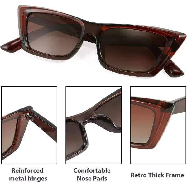 FEISEDY Small Cateye Square Polarized Sunglasses Women Classic Thick Rectangle Frame UV400 Sun Glasses B2736001 Jelly Dark Brown