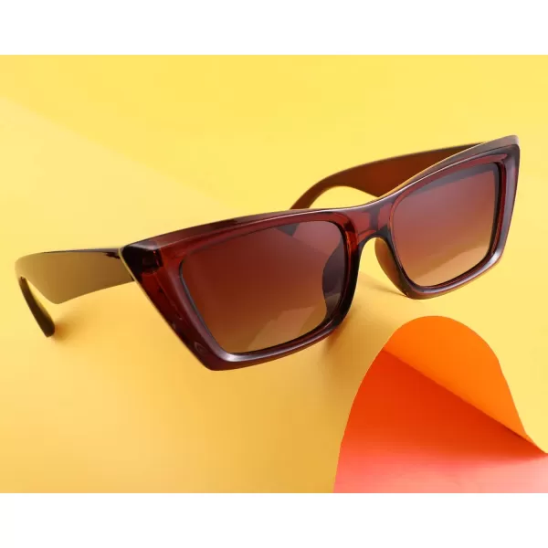 FEISEDY Small Cateye Square Polarized Sunglasses Women Classic Thick Rectangle Frame UV400 Sun Glasses B2736001 Jelly Dark Brown