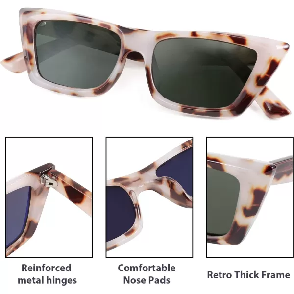FEISEDY Small Cateye Square Polarized Sunglasses Women Classic Thick Rectangle Frame UV400 Sun Glasses B2736003 Milky Tortoiseshell