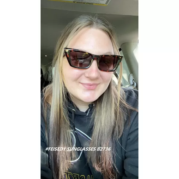 FEISEDY Small Cateye Square Polarized Sunglasses Women Classic Thick Rectangle Frame UV400 Sun Glasses B2736004 Leopard