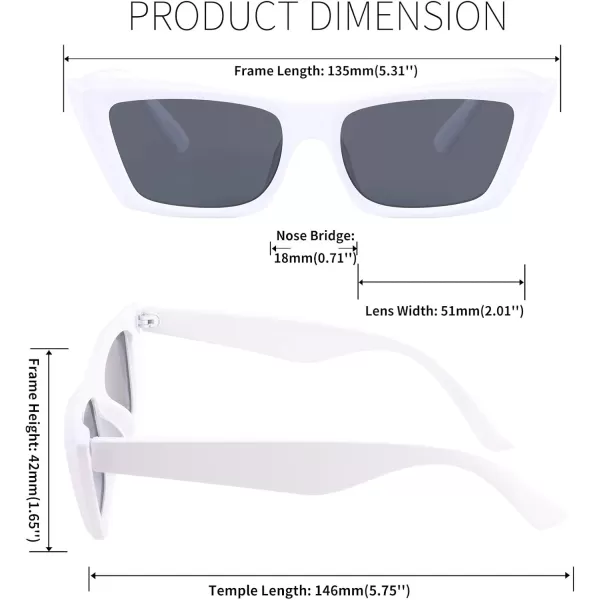FEISEDY Small Cateye Square Polarized Sunglasses Women Classic Thick Rectangle Frame UV400 Sun Glasses B2736006 Bright White